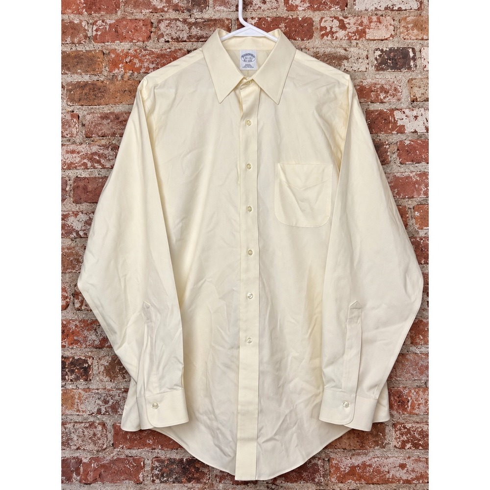 Brooks Brothers Slim Fit Non Iron Cotton Shirt Mens L 16.5-35 Cream Preppy